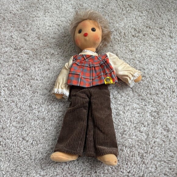 Vintage Steiff 7875728 12” Thin Cloth Doll With Brown Corduroy Pants & Hat - Picture 1 of 11